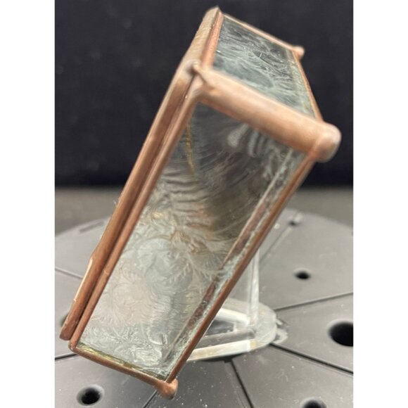 Turritella Agate / Fossil Hand Made Brass Glass Mirror Jewelry Box 1984 (2-3/4) - Picture 5 of 12